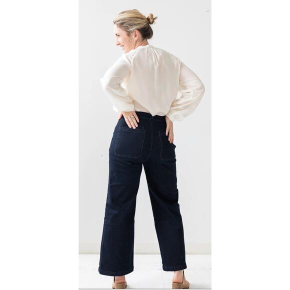 Brass The Sailor Pant Jeans Womens Size 8 Indigo Blue Dark Wash Wide Leg New - Picture 2 of 14